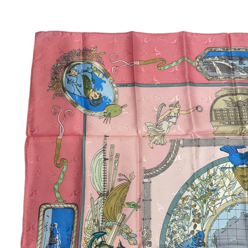 Hermes Carre 90 le Geographe Geographer 100% Silk Pink