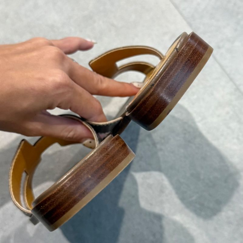 Hermes Sandals Oran H Logo Flat Shoes Mules Etoupe Gray 36 Women's Shoes 23cm