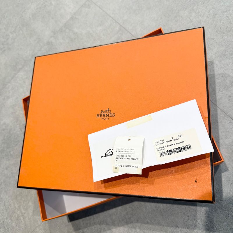 Hermes Sandals Oran H Logo Flat Shoes Mules Etoupe Gray 36 Women's Shoes 23cm