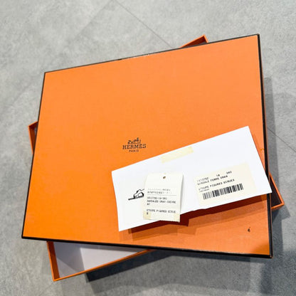 Hermes Sandals Oran H Logo Flat Shoes Mules Etoupe Gray 36 Women's Shoes 23cm