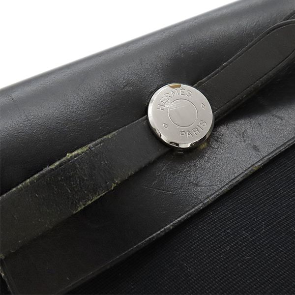 Hermes Shoulder Bag Herbag Her Bag TPM Leather Toile Officier Black Silver