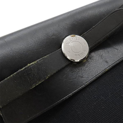 Hermes Shoulder Bag Herbag Her Bag TPM Leather Toile Officier Black Silver