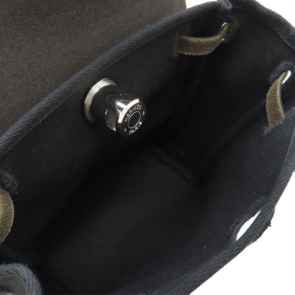 Hermes Shoulder Bag Herbag Her Bag TPM Leather Toile Officier Black Silver