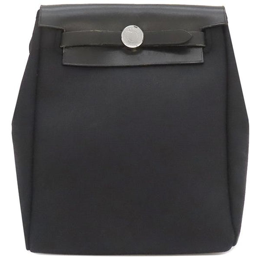 Hermes Shoulder Bag Herbag Her Bag TPM Leather Toile Officier Black Silver