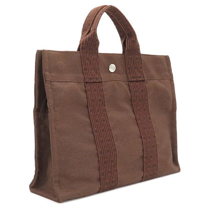 Hermes Tote Bag Her Line PM Canvas Brown Silver Hardware Brown