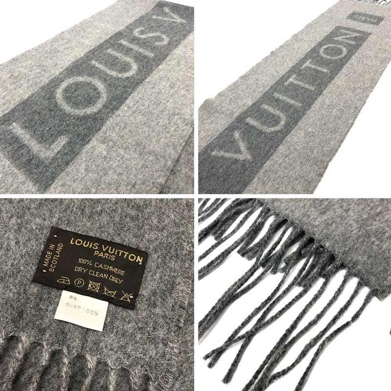 Louis Vuitton Cashmere Scarf Echarpe Baroda M71294 Gray Men Women Aq12289