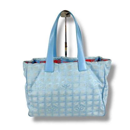 Chanel New Travel Line Tote Bag Tote MM Nylon Jacquard Light Blue Light Blue