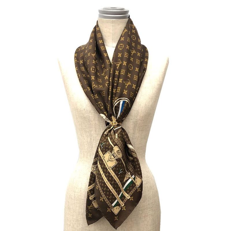 Louis Vuitton Silk Scarf Carré Monogram Trunk Brown Aq12252
