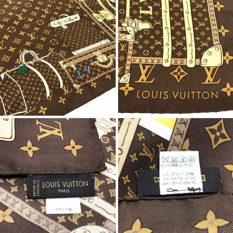 Louis Vuitton Silk Scarf Carré Monogram Trunk Brown Aq12252
