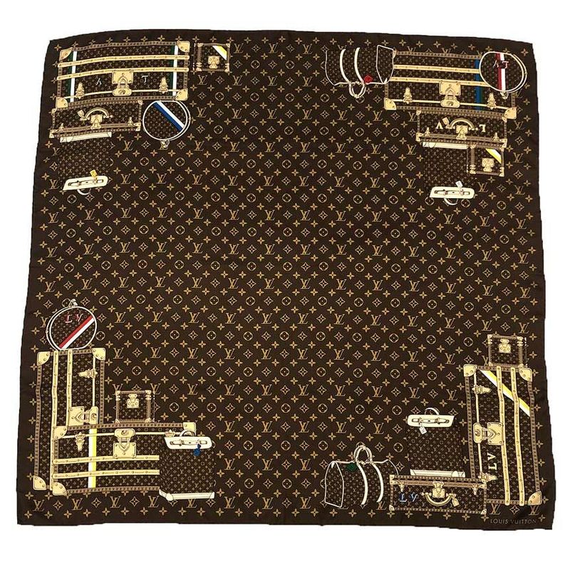 Louis Vuitton Silk Scarf Carré Monogram Trunk Brown Aq12252