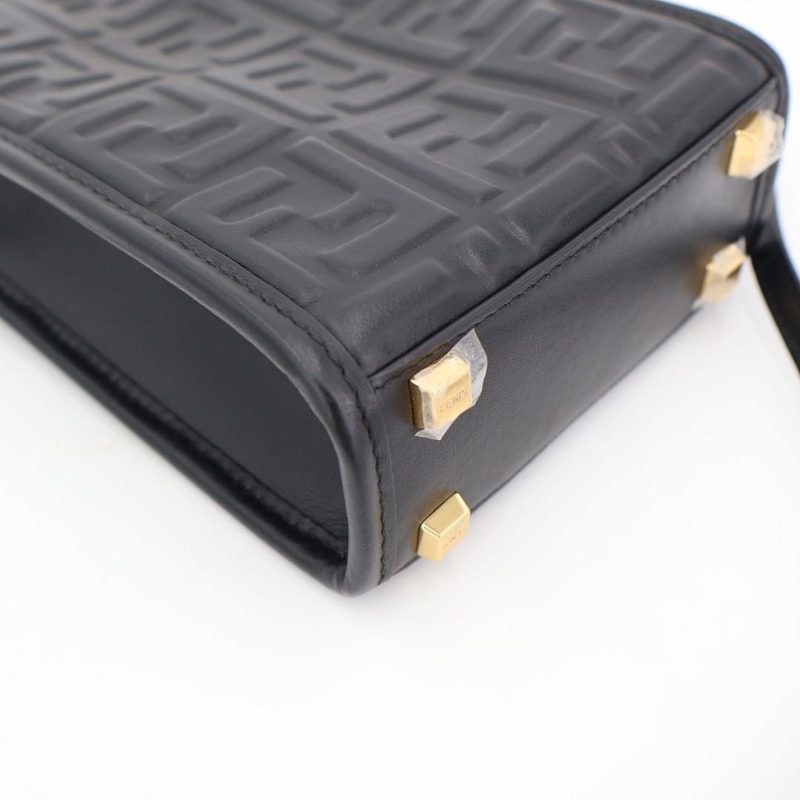 Fendi Zucca Sunshine Shopper Small Leather 2WAY Handbag Black