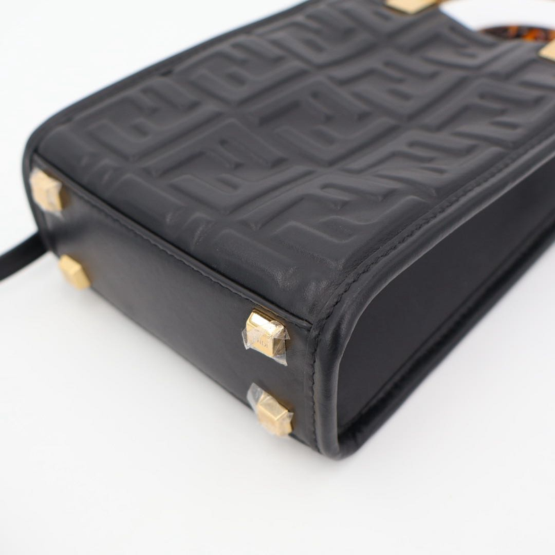 Fendi Zucca Sunshine Shopper Small Leather 2WAY Handbag Black