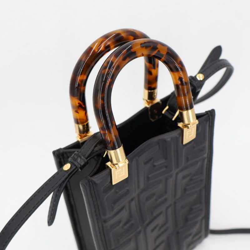 Fendi Zucca Sunshine Shopper Small Leather 2WAY Handbag Black