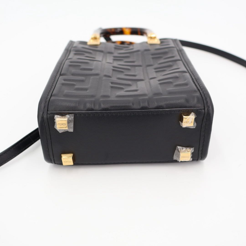 Fendi Zucca Sunshine Shopper Small Leather 2WAY Handbag Black