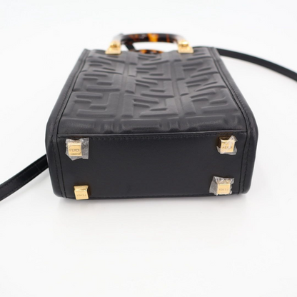 Fendi Zucca Sunshine Shopper Small Leather 2WAY Handbag Black