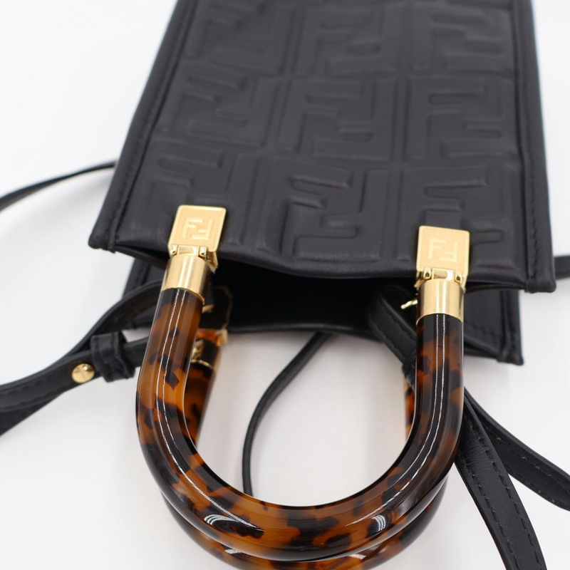 Fendi Zucca Sunshine Shopper Small Leather 2WAY Handbag Black