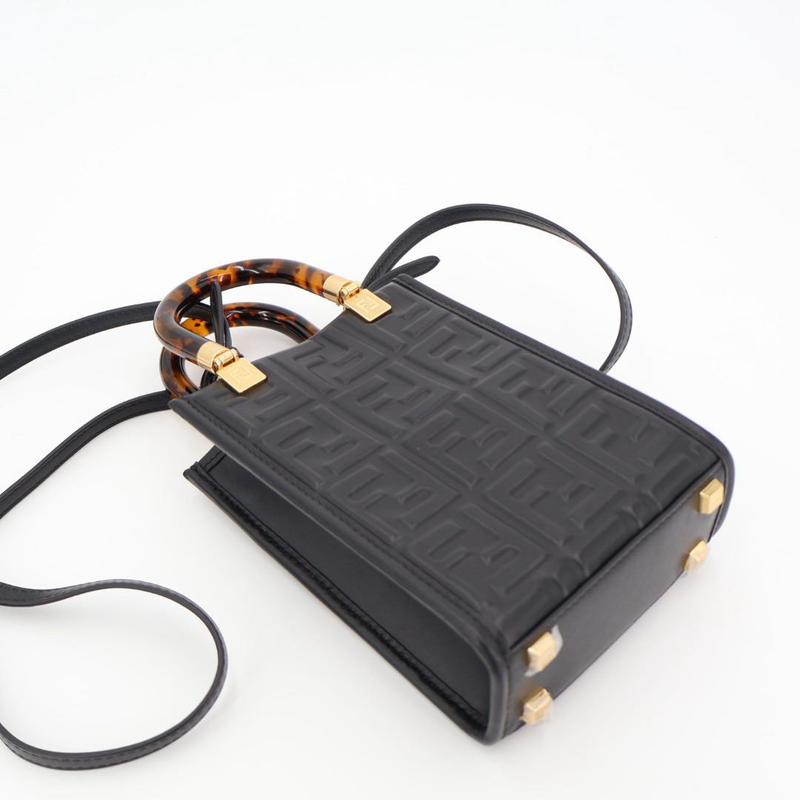 Fendi Zucca Sunshine Shopper Small Leather 2WAY Handbag Black