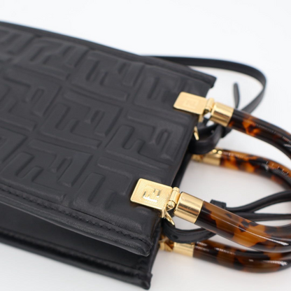 Fendi Zucca Sunshine Shopper Small Leather 2WAY Handbag Black