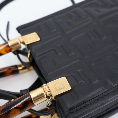 Fendi Zucca Sunshine Shopper Small Leather 2WAY Handbag Black