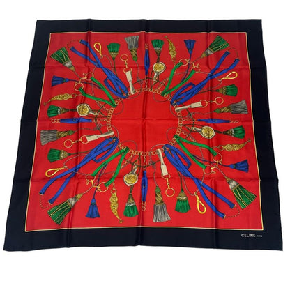 Celine Silk Scarf Tassel Design Red and Black