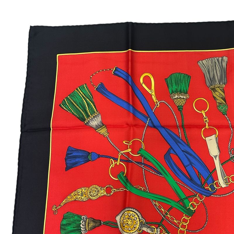 Celine Silk Scarf Tassel Design Red and Black