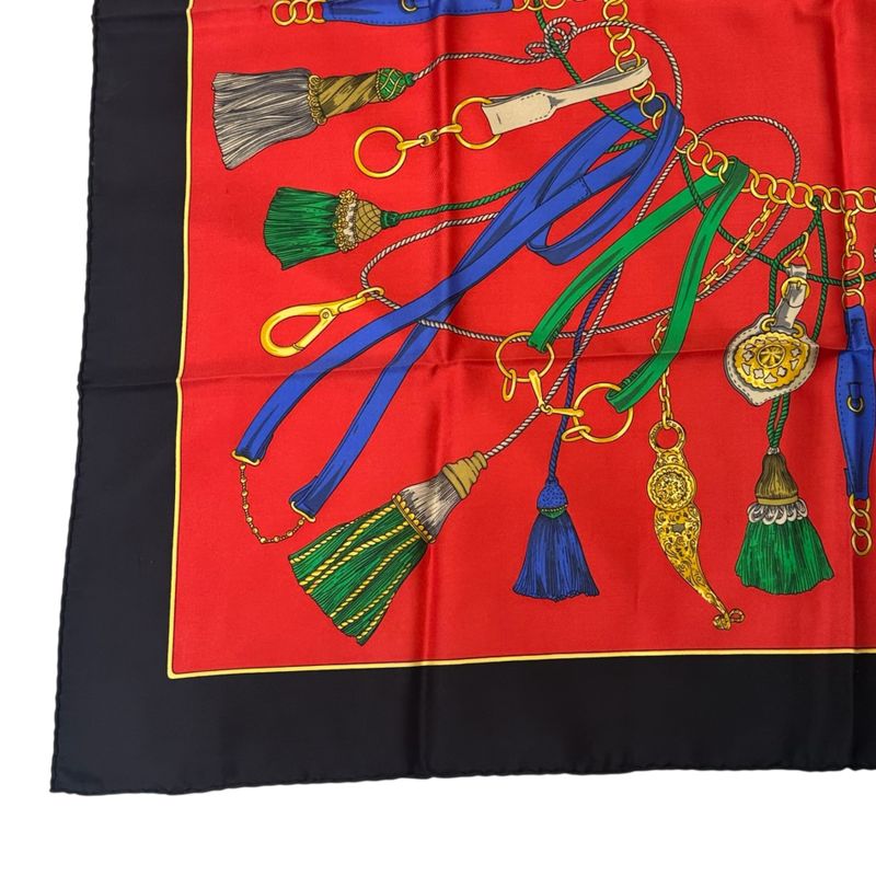 Celine Silk Scarf Tassel Design Red and Black