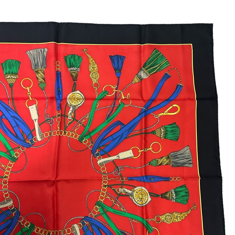 Celine Silk Scarf Tassel Design Red and Black