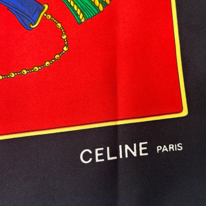 Celine Silk Scarf Tassel Design Red and Black