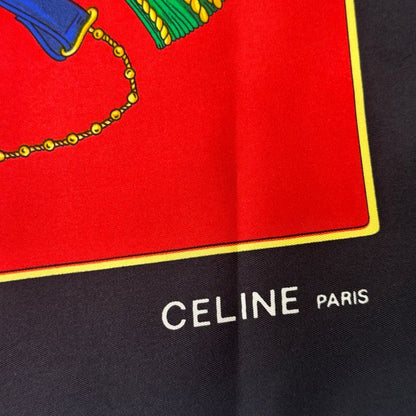 Celine Silk Scarf Tassel Design Red and Black