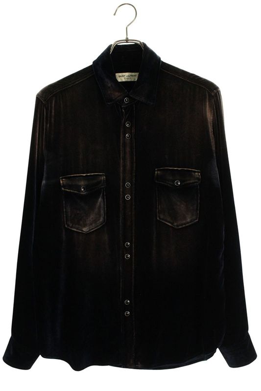 Saint Laurent Paris 605582 Y555v Velvet Long Sleeve Shirt Men's S