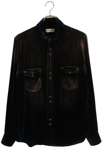 Saint Laurent Paris 605582 Y555v Velvet Long Sleeve Shirt Men's S