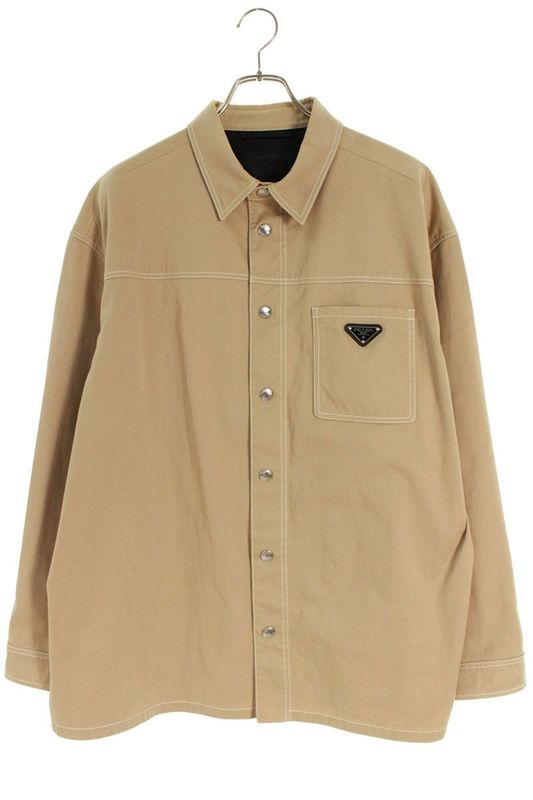 Prada Sc696 Triangle Logo Plate Stretch Cotton Long Sleeve Shirt Men's XL