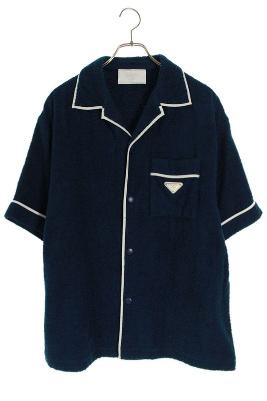 Prada Sc559 S212 Triangle Logo Pile Terry Bow Ring Short Sleeve Shirt Men's L