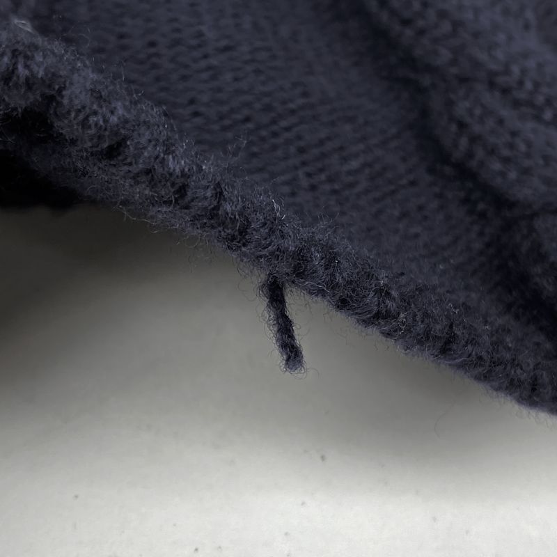 Prada Short Sleeve Knit Dress Cable Knit Flared Mini Dress Skirt Wool Navy Women