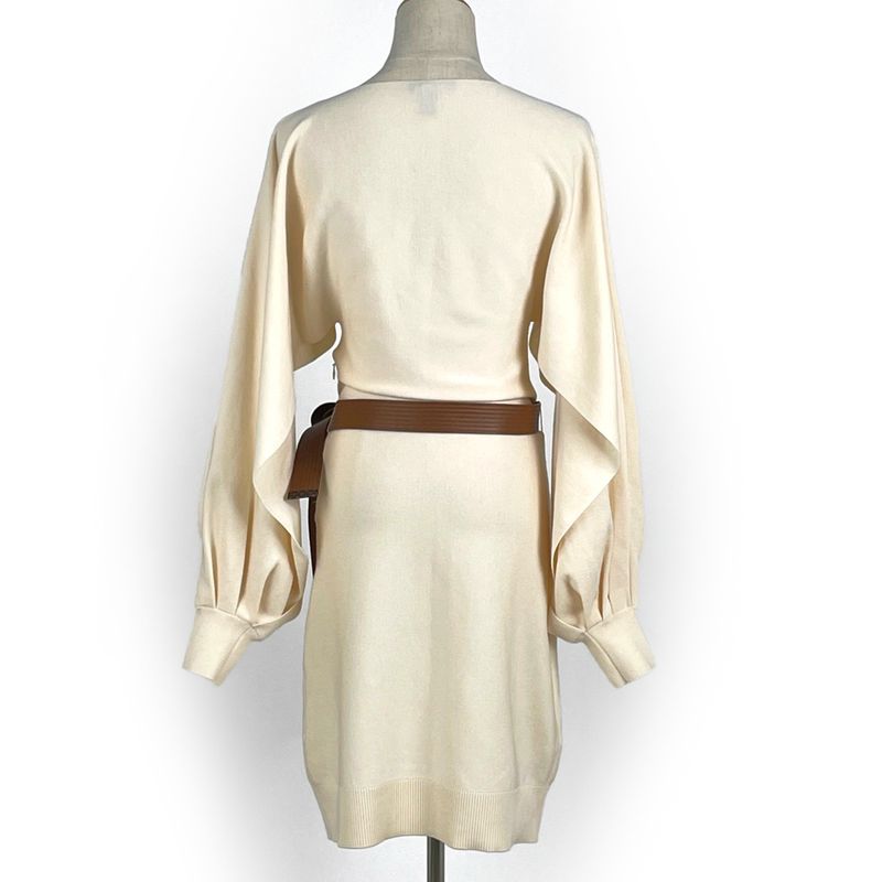 Louis Vuitton Knit Dress Belt Tight Mini Arm Slit Dress Skirt Ivory Women