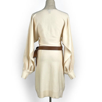 Louis Vuitton Knit Dress Belt Tight Mini Arm Slit Dress Skirt Ivory Women