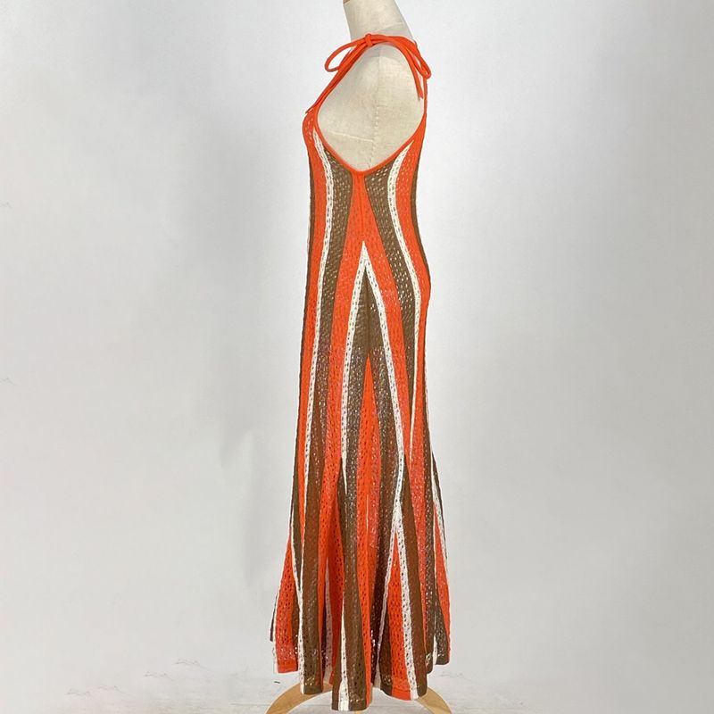 Fendi Camisole Knit Dress Mesh Flared Layered Dress Skirt Cotton Nylon Orange