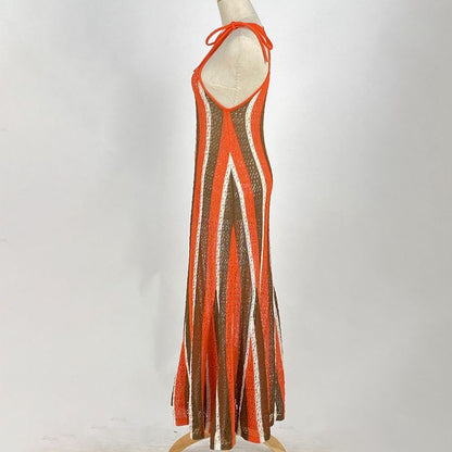 Fendi Camisole Knit Dress Mesh Flared Layered Dress Skirt Cotton Nylon Orange