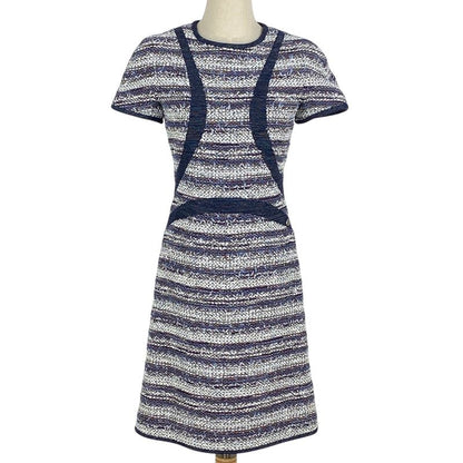 Chanel Coco Mark Button Dress Short Sleeves Tweed Knee Length Dress Skirt