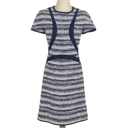 Chanel Coco Mark Button Dress Short Sleeves Tweed Knee Length Dress Skirt