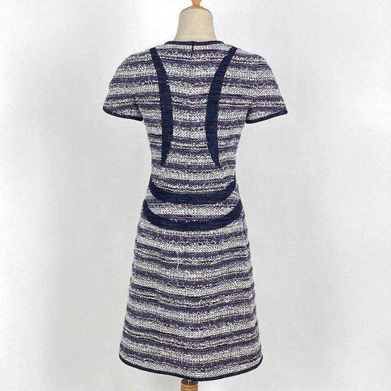 Chanel Coco Mark Button Dress Short Sleeves Tweed Knee Length Dress Skirt