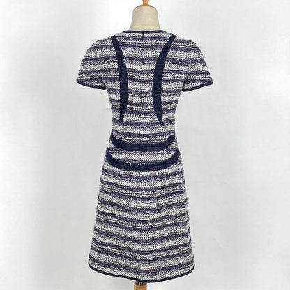 Chanel Coco Mark Button Dress Short Sleeves Tweed Knee Length Dress Skirt
