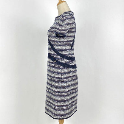 Chanel Coco Mark Button Dress Short Sleeves Tweed Knee Length Dress Skirt