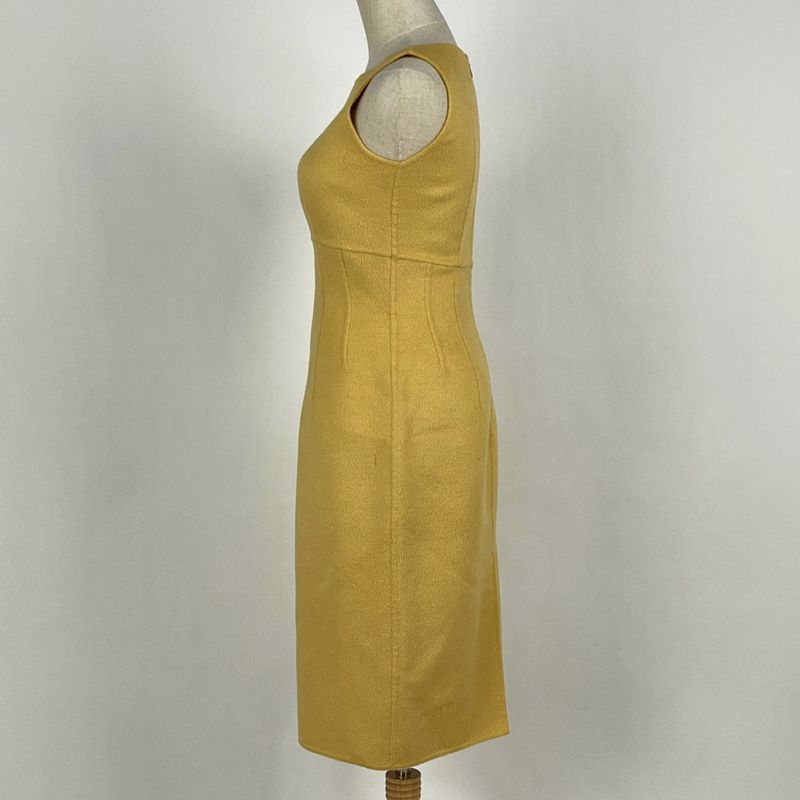 Prada Sleeveless Dress Back Zipper Dress Skirt Angora Cashmere Wool Yellow Women
