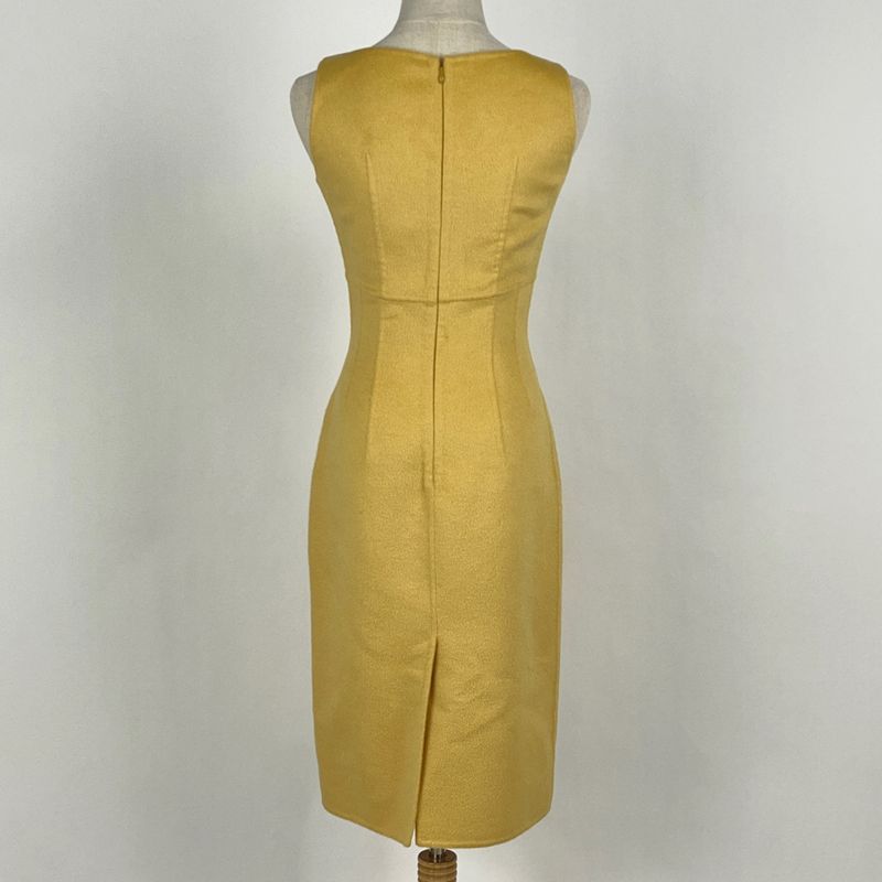 Prada Sleeveless Dress Back Zipper Dress Skirt Angora Cashmere Wool Yellow Women