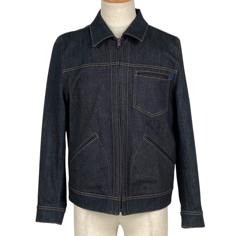 Prada Logo Button Denim Jacket Zip Up Outerwear Denim Jacket Cotton Elastane