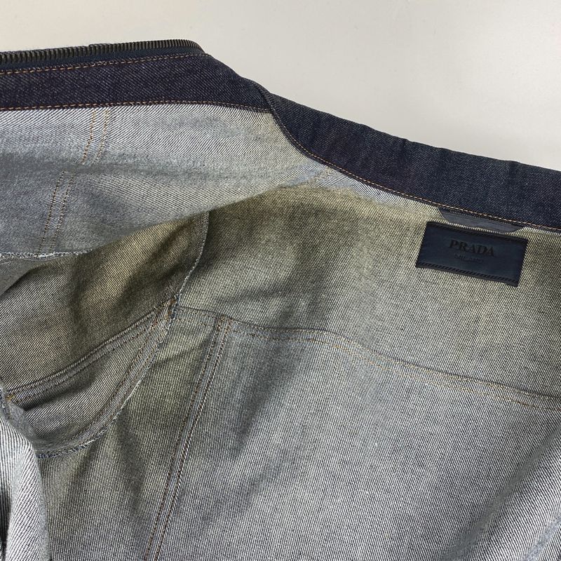 Prada Logo Button Denim Jacket Zip Up Outerwear Denim Jacket Cotton Elastane