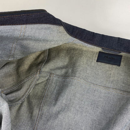 Prada Logo Button Denim Jacket Zip Up Outerwear Denim Jacket Cotton Elastane