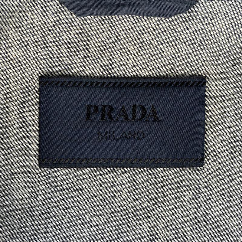 Prada Logo Button Denim Jacket Zip Up Outerwear Denim Jacket Cotton Elastane