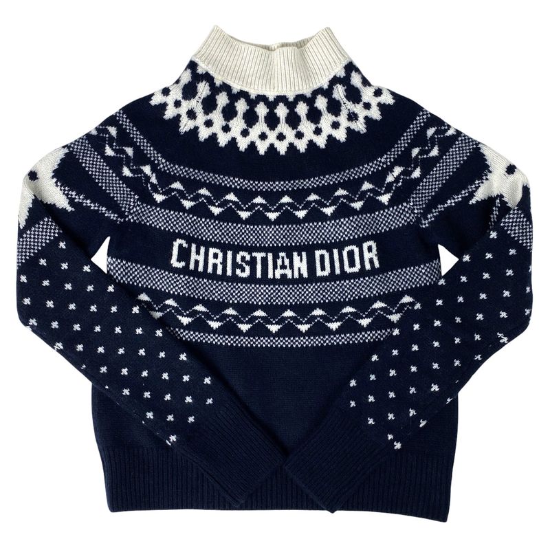 Christian DIOR Logo High Neck Sweater Star Knit Long Sleeve Top Sweater Wool